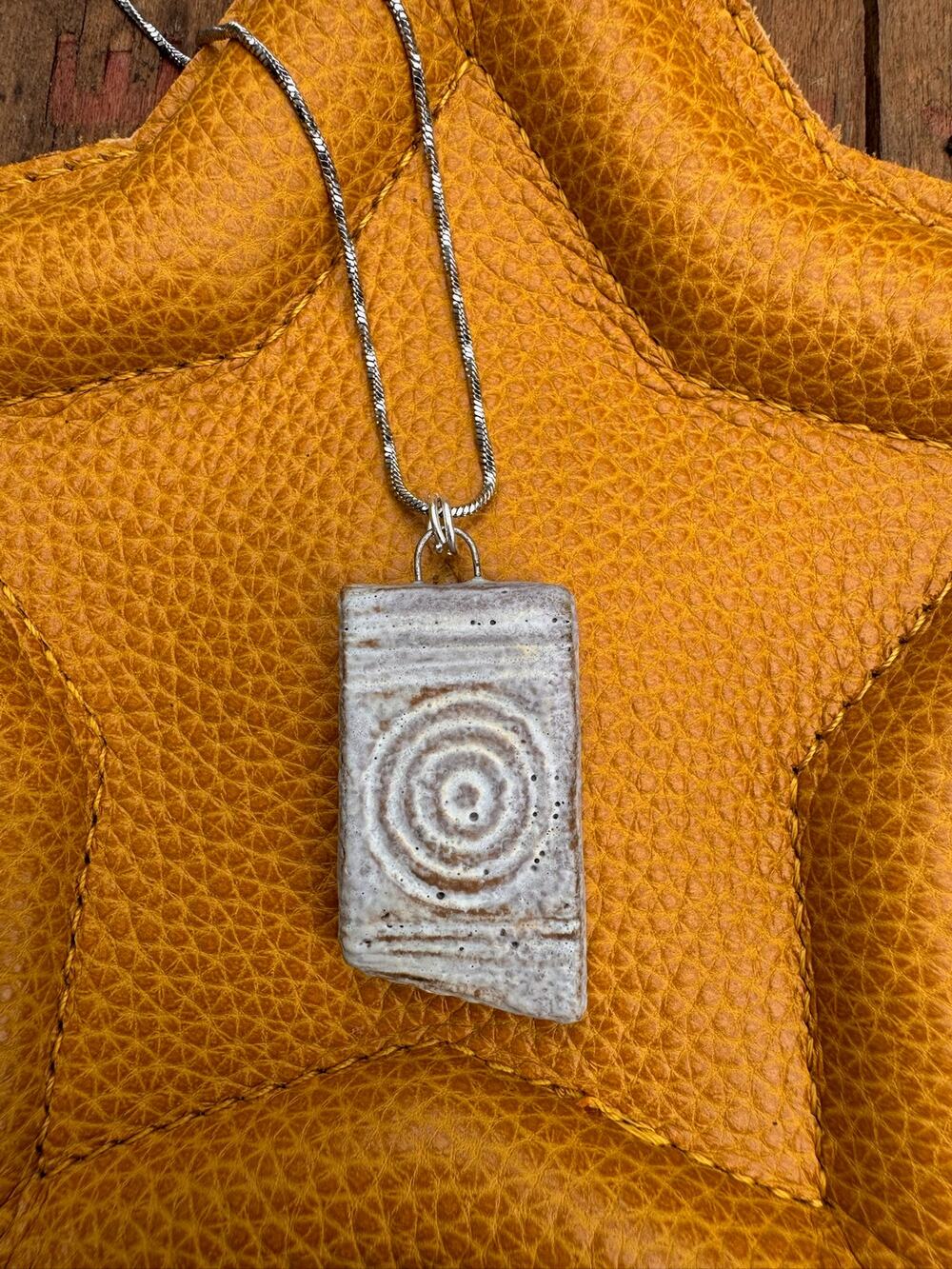 Kiln Fired Off White Pendant Necklace Handcrafted Ceramic Circles Necklace